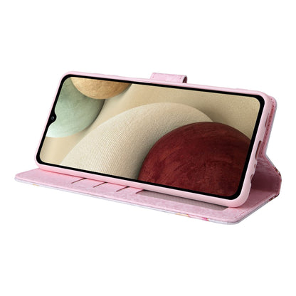 Samsung Galaxy A12 Luxury Bronzing Leather Case - Floral RFID Wallet Cover with Stand & Card Slots