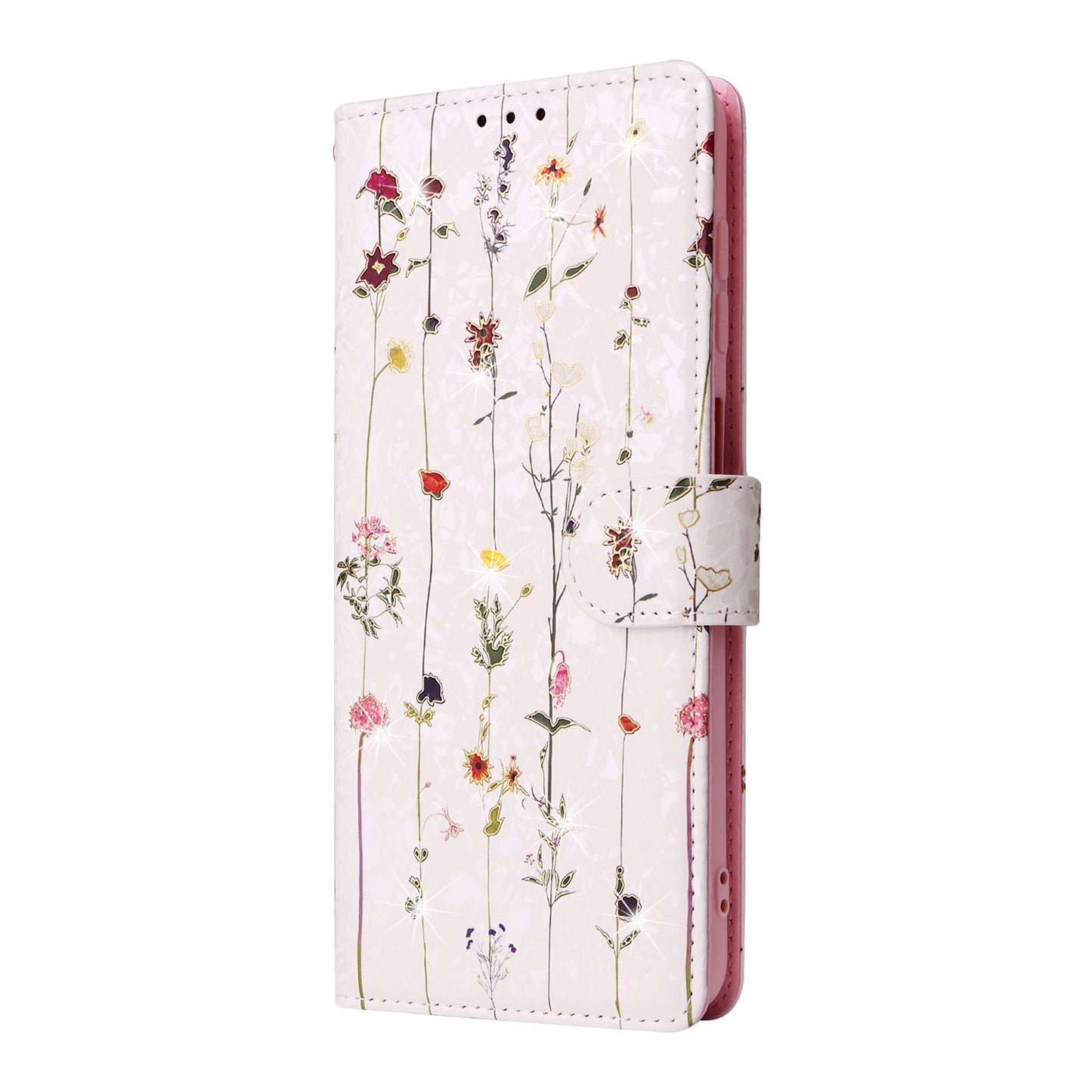 Samsung Galaxy A12 Luxury Bronzing Leather Case - Floral RFID Wallet Cover with Stand & Card Slots