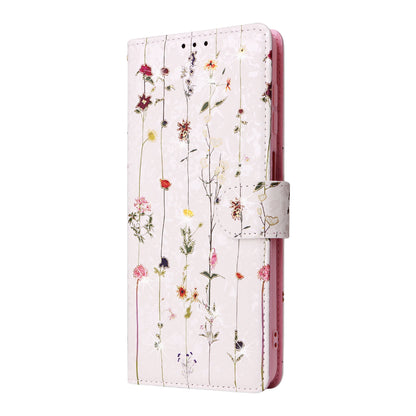 Samsung Galaxy A12 Luxury Bronzing Leather Case - Floral RFID Wallet Cover with Stand & Card Slots