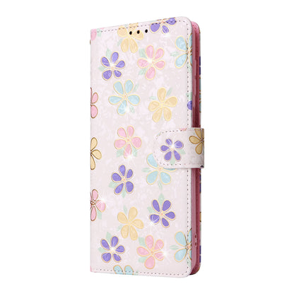 Samsung Galaxy A12 Luxury Bronzing Leather Case - Floral RFID Wallet Cover with Stand & Card Slots