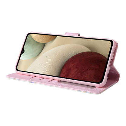 Samsung Galaxy A12 Luxury Bronzing Leather Case - Floral RFID Wallet Cover with Stand & Card Slots