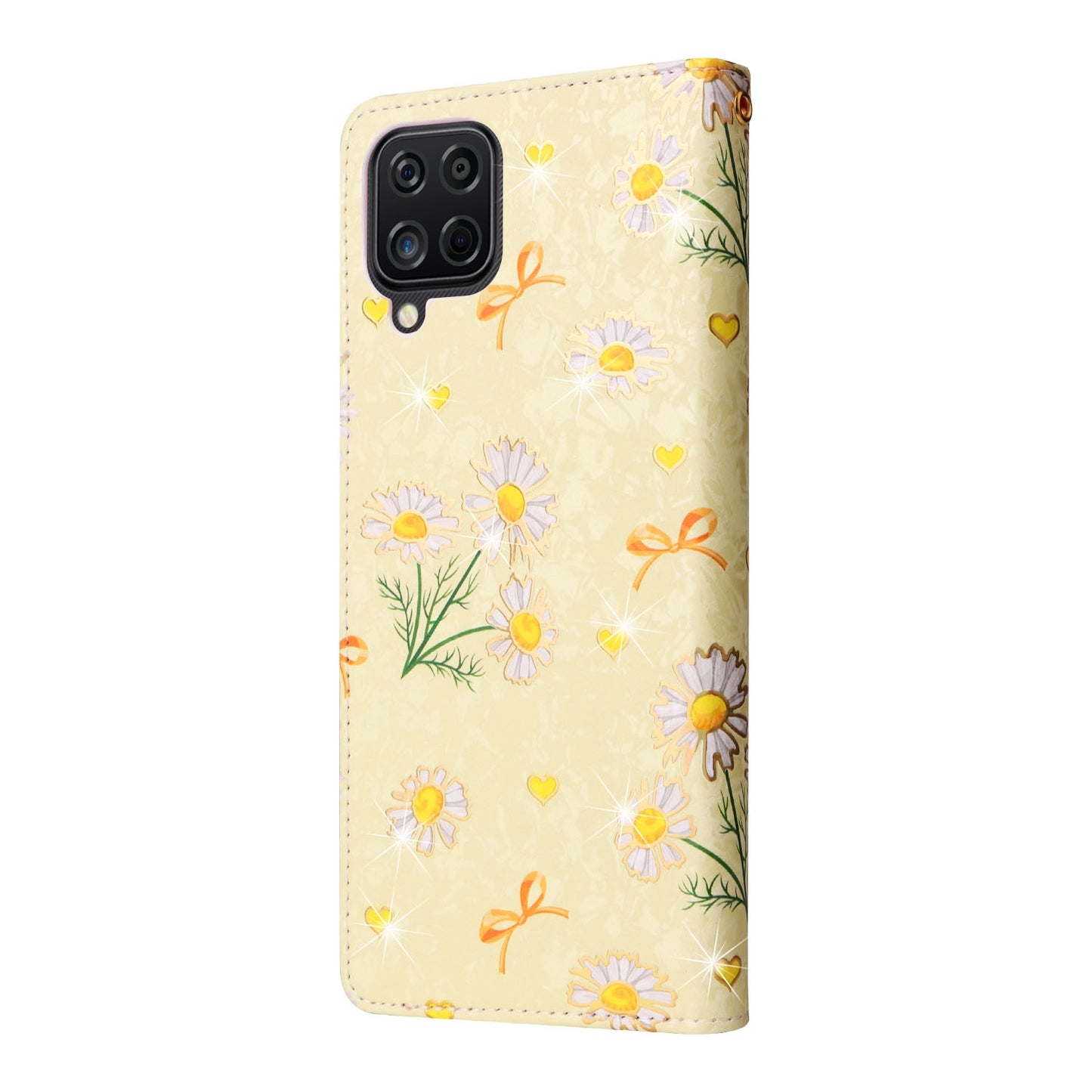 Samsung Galaxy A12 Luxury Bronzing Leather Case - Floral RFID Wallet Cover with Stand & Card Slots