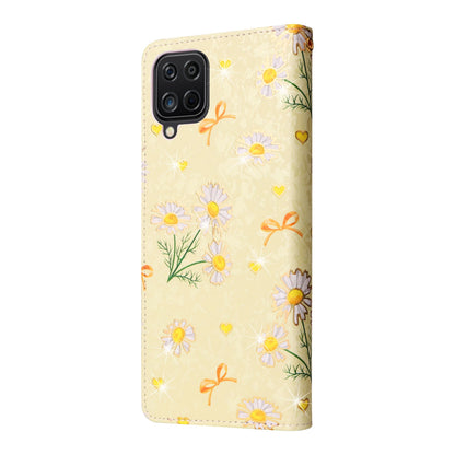 Samsung Galaxy A12 Luxury Bronzing Leather Case - Floral RFID Wallet Cover with Stand & Card Slots