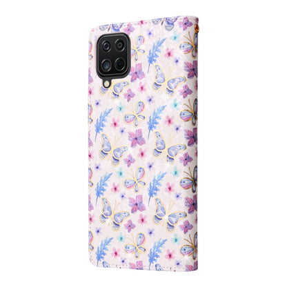 Samsung Galaxy A12 Luxury Bronzing Leather Case - Floral RFID Wallet Cover with Stand & Card Slots
