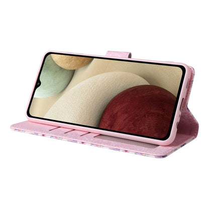 Samsung Galaxy A12 Luxury Bronzing Leather Case - Floral RFID Wallet Cover with Stand & Card Slots