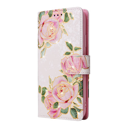 Samsung Galaxy A12 Luxury Bronzing Leather Case - Floral RFID Wallet Cover with Stand & Card Slots