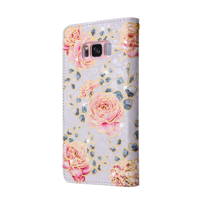 Samsung Galaxy S8 Plus Luxury Bronzing Leather Case - Floral RFID Wallet Cover with Stand & Card Slots