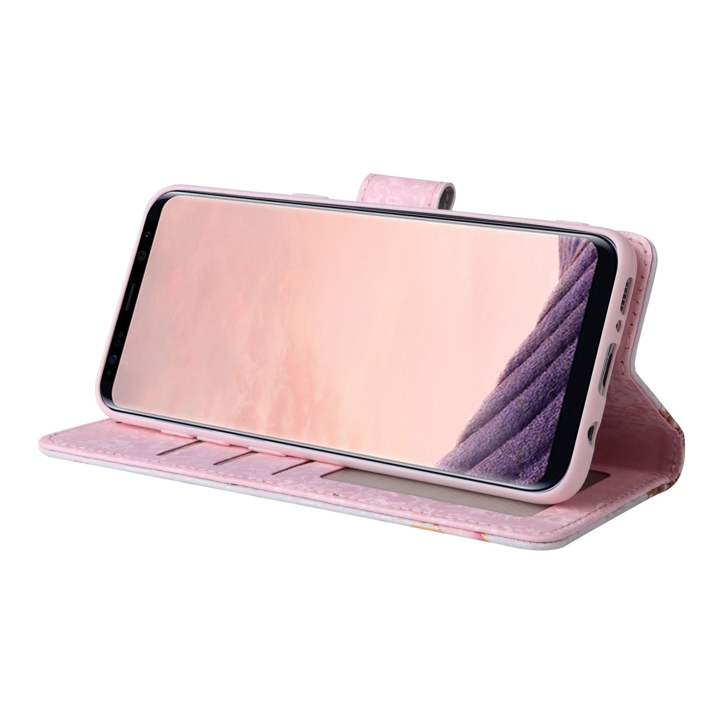 Samsung Galaxy S8 Plus Luxury Bronzing Leather Case - Floral RFID Wallet Cover with Stand & Card Slots