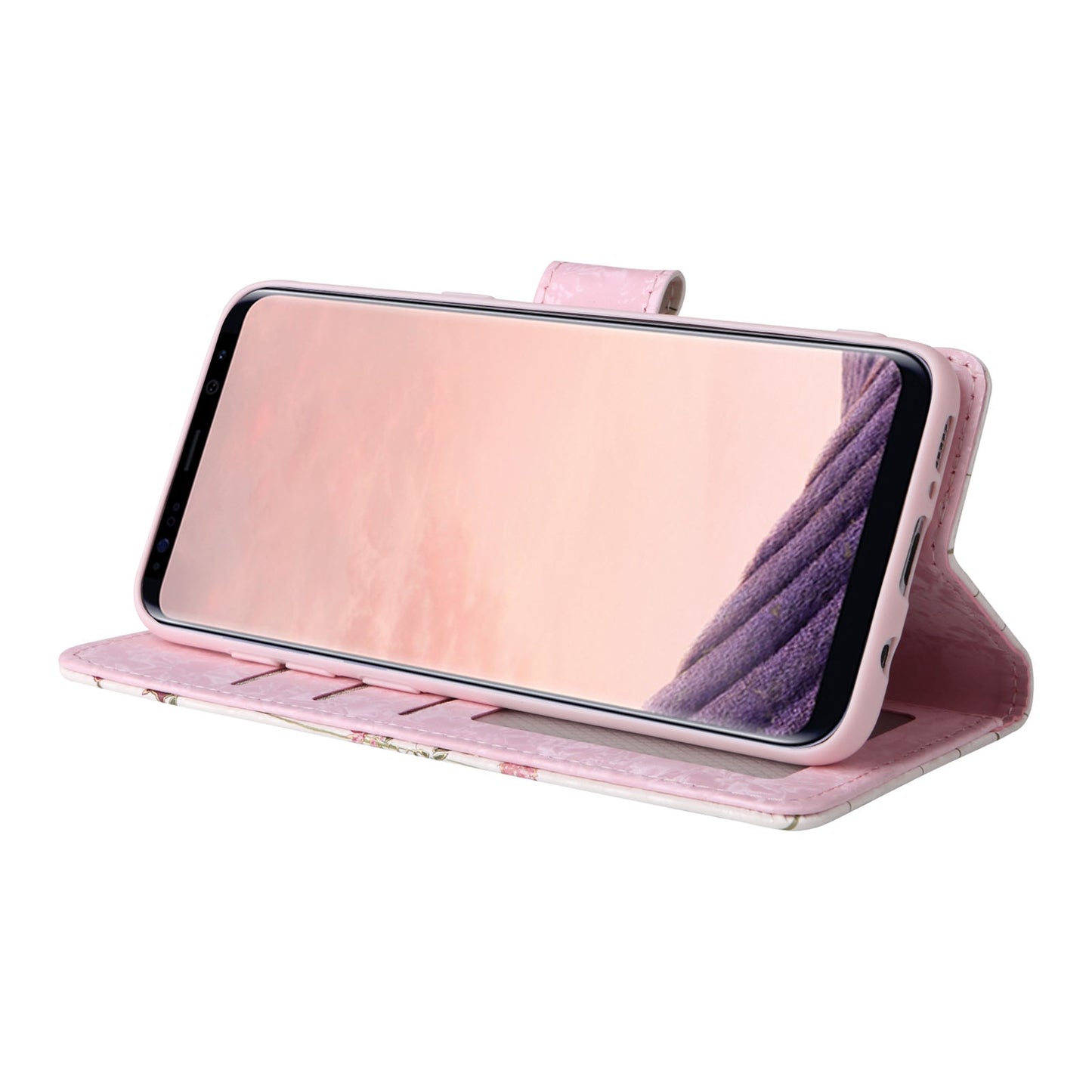 Samsung Galaxy S8 Plus Luxury Bronzing Leather Case - Floral RFID Wallet Cover with Stand & Card Slots