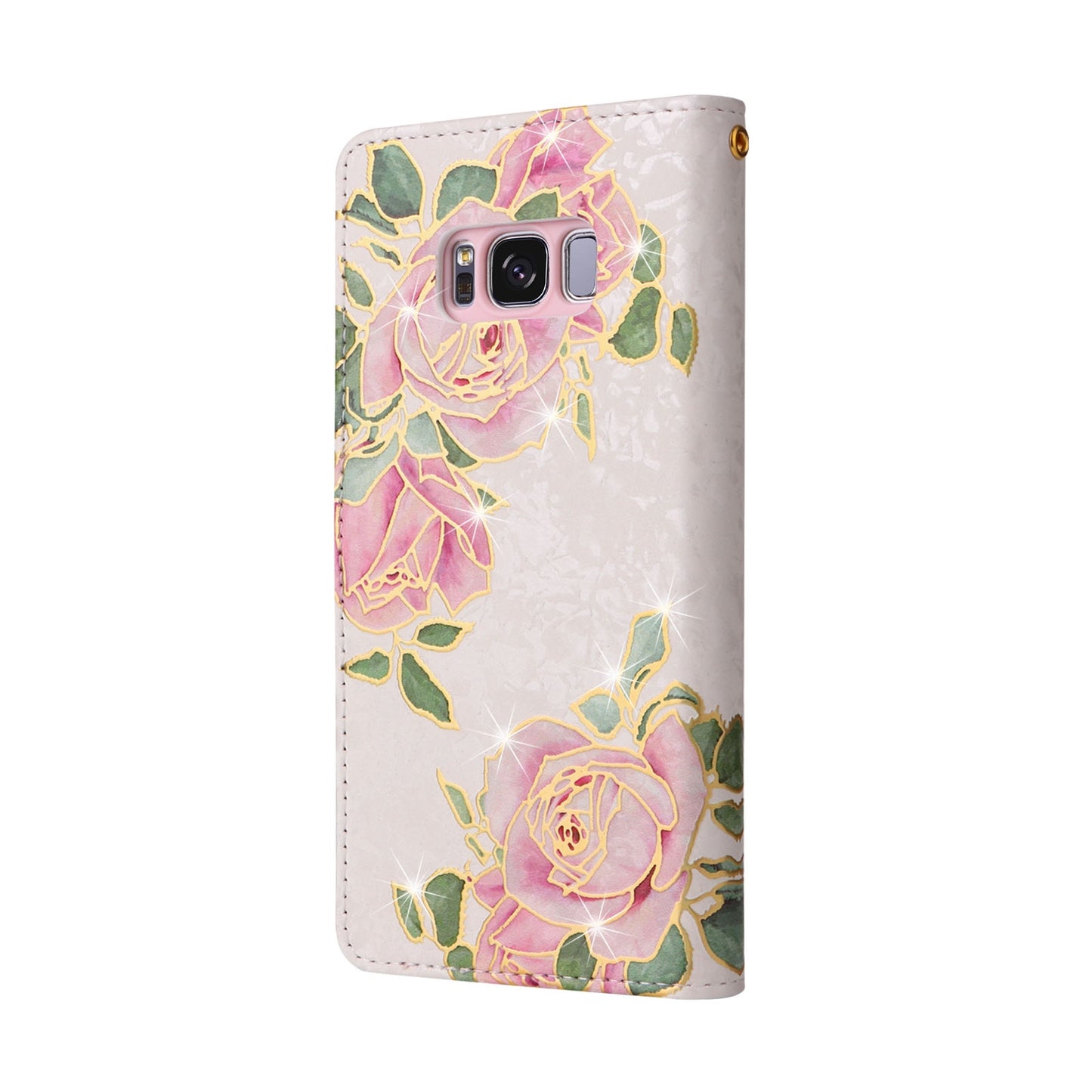 Samsung Galaxy S8 Plus Luxury Bronzing Leather Case - Floral RFID Wallet Cover with Stand & Card Slots