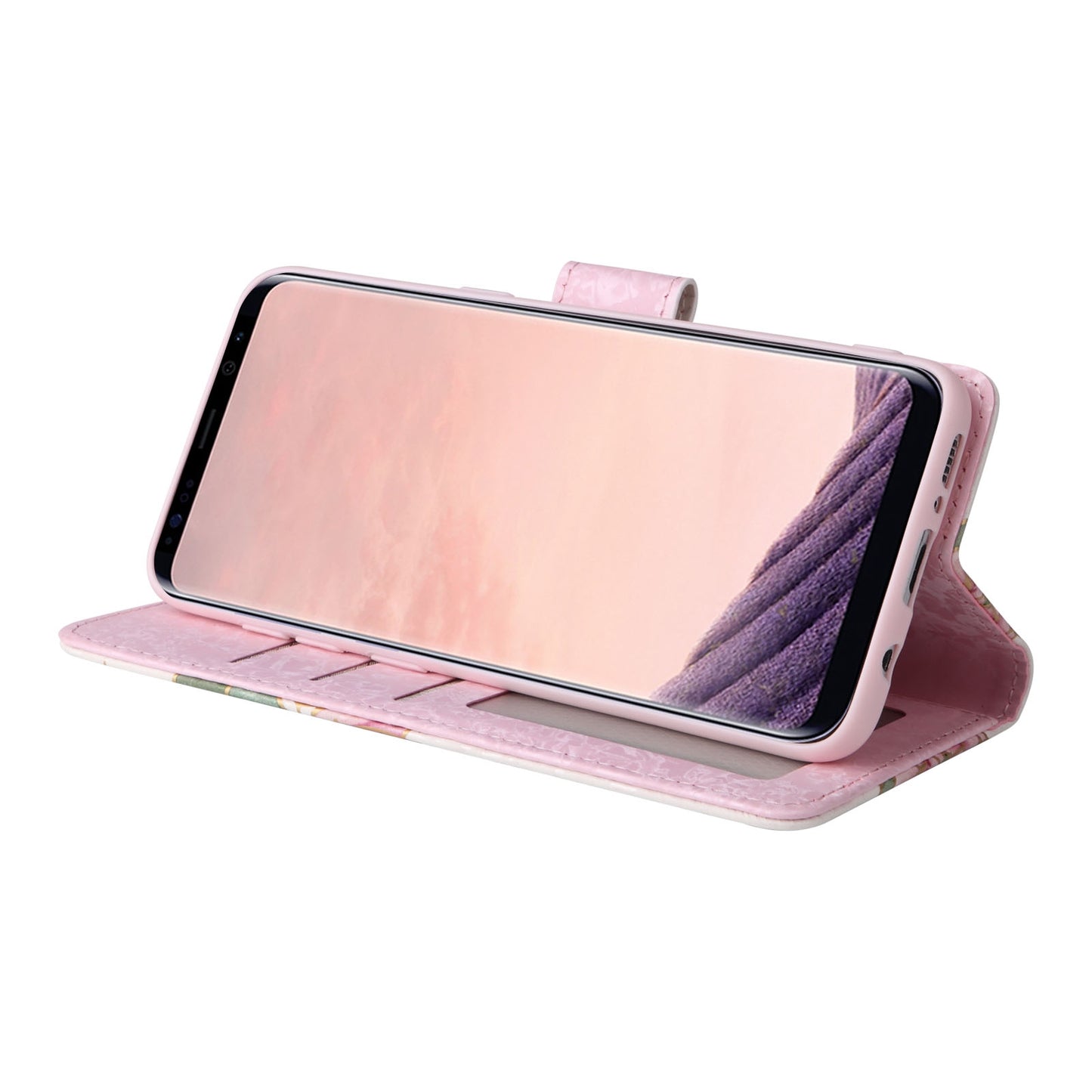 Samsung Galaxy S8 Plus Luxury Bronzing Leather Case - Floral RFID Wallet Cover with Stand & Card Slots