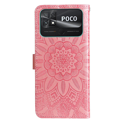 Xiaomi Poco C40 Sunflower Embossed Leather Wallet Phone Case with Kickstand and Card Holder