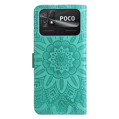 Xiaomi Poco C40 Sunflower Embossed Leather Wallet Phone Case with Kickstand and Card Holder