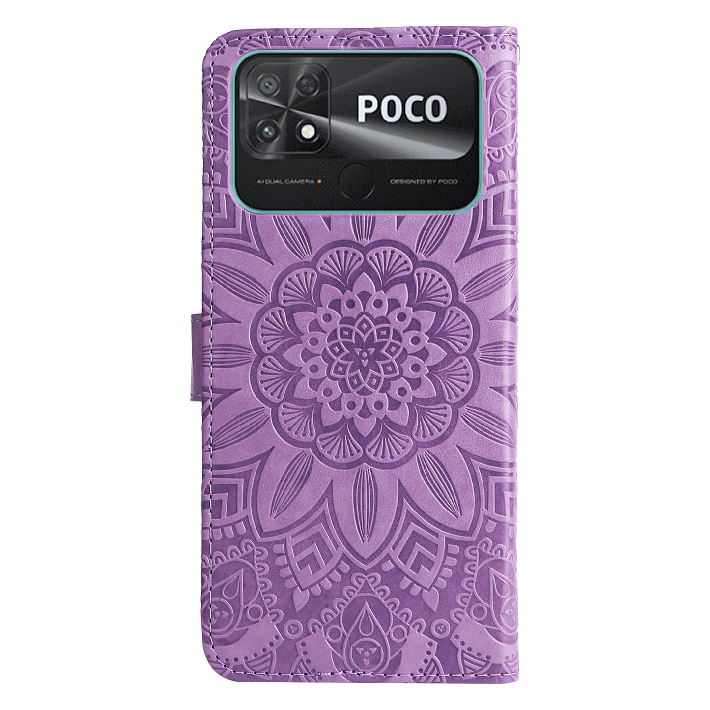 Xiaomi Poco C40 Sunflower Embossed Leather Wallet Phone Case with Kickstand and Card Holder