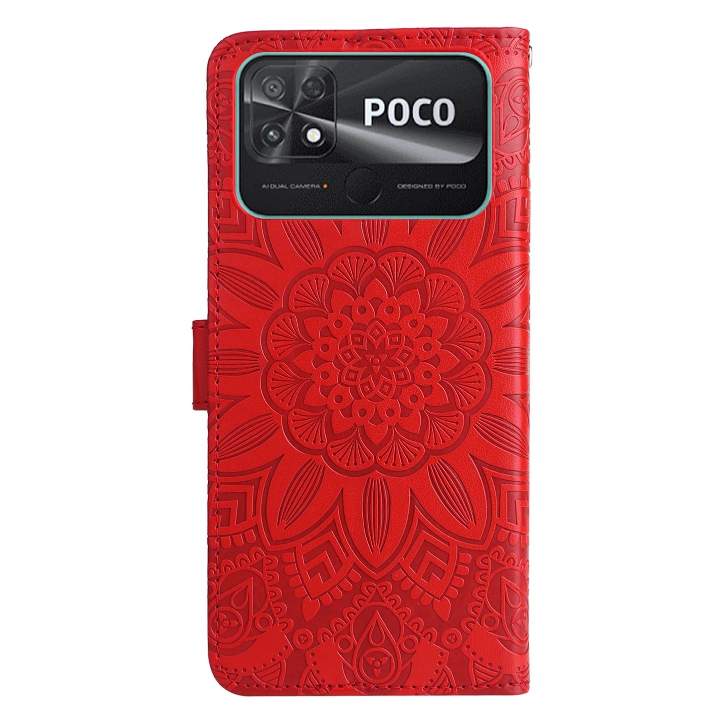 Xiaomi Poco C40 Sunflower Embossed Leather Wallet Phone Case with Kickstand and Card Holder