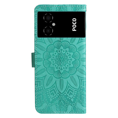 Xiaomi Poco M4 5G Sunflower Embossed Leather Wallet Phone Case with Kickstand and Card Holder