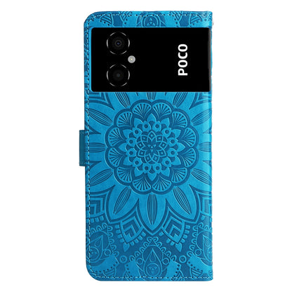 Xiaomi Poco M4 5G Sunflower Embossed Leather Wallet Phone Case with Kickstand and Card Holder