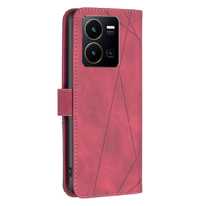 vivo Y35 Rhombus Texture Leather Phone Case with Magnetic Buckle and Card Holder