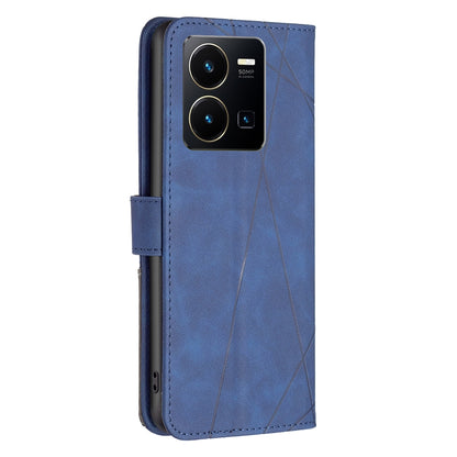 vivo Y35 Rhombus Texture Leather Phone Case with Magnetic Buckle and Card Holder