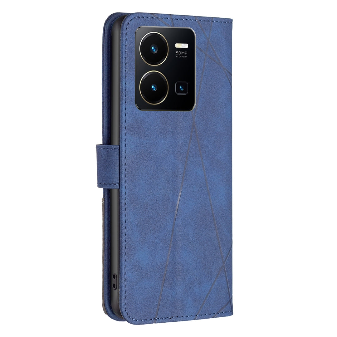 vivo Y22 Rhombus Texture Leather Phone Case with Magnetic Buckle and Card Holder