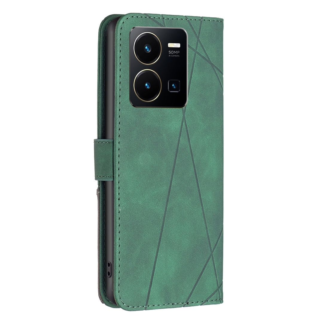 vivo Y35 Rhombus Texture Leather Phone Case with Magnetic Buckle and Card Holder