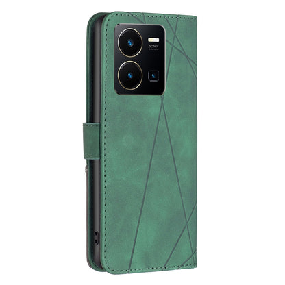 vivo Y22 Rhombus Texture Leather Phone Case with Magnetic Buckle and Card Holder