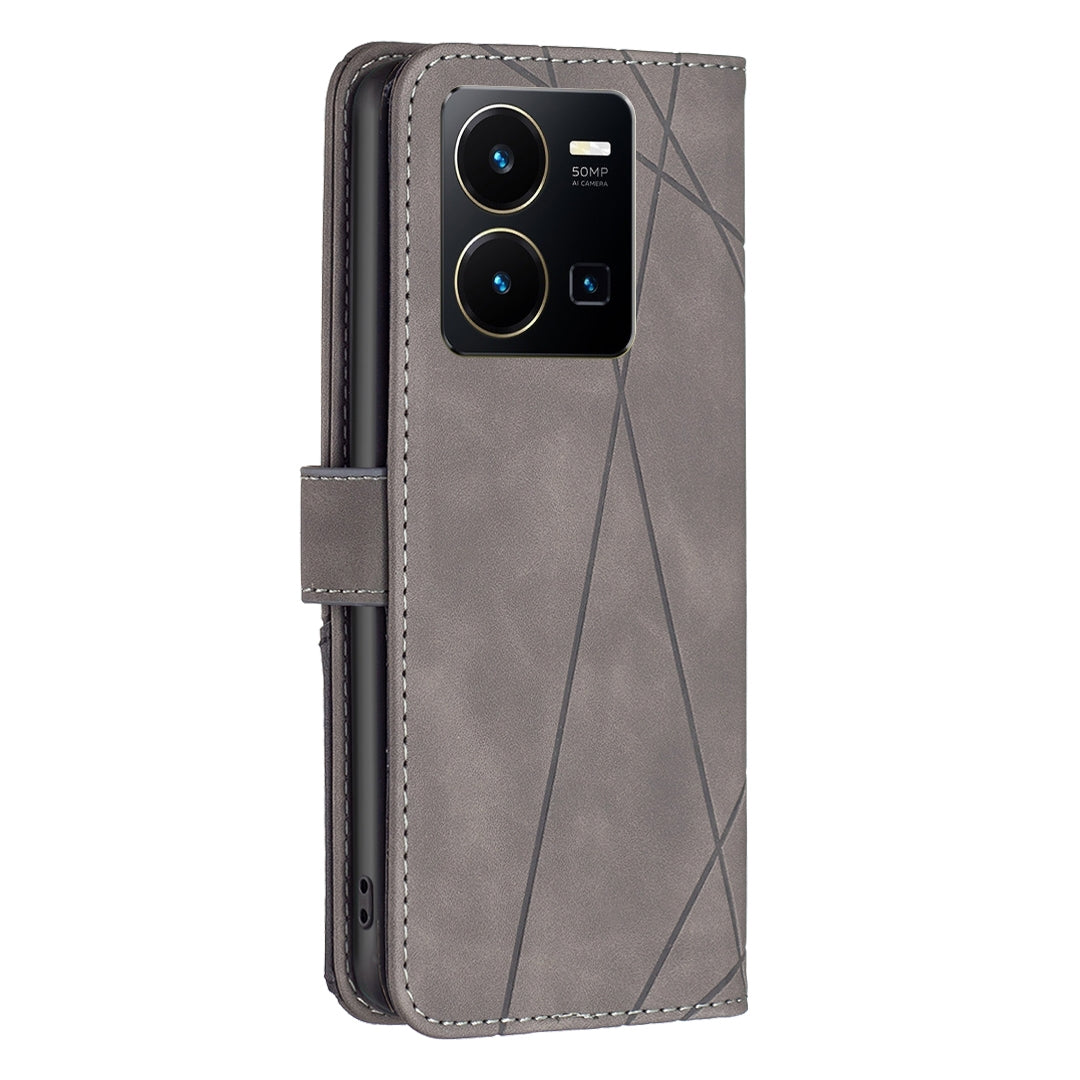 vivo Y35 Rhombus Texture Leather Phone Case with Magnetic Buckle and Card Holder