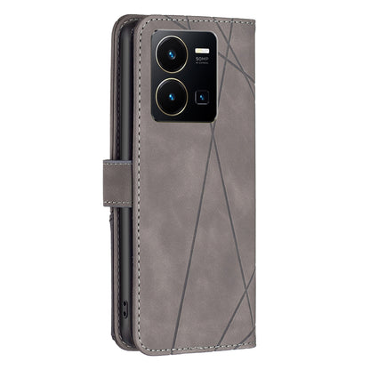 vivo Y35 Rhombus Texture Leather Phone Case with Magnetic Buckle and Card Holder