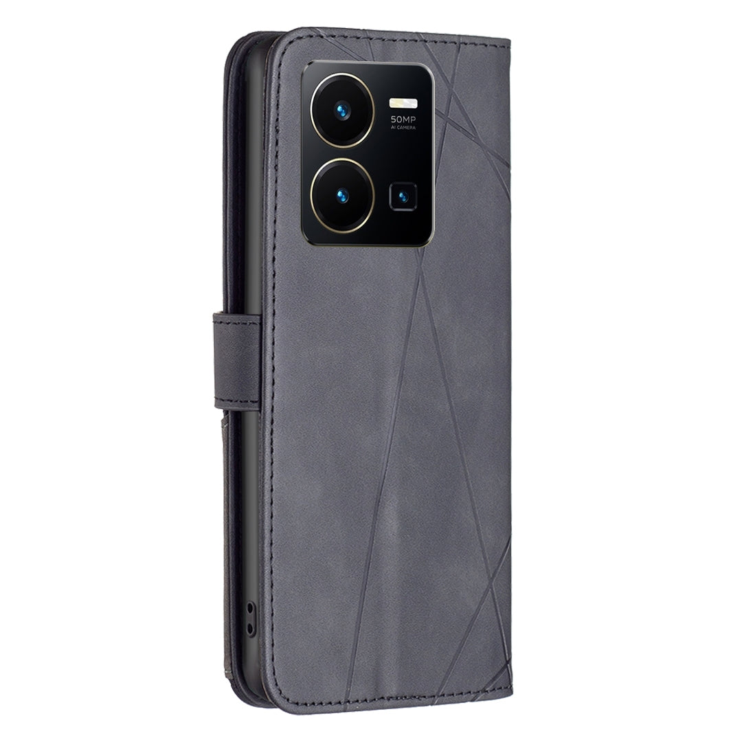 vivo Y35 Rhombus Texture Leather Phone Case with Magnetic Buckle and Card Holder