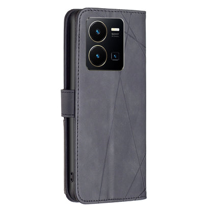 vivo Y22 Rhombus Texture Leather Phone Case with Magnetic Buckle and Card Holder