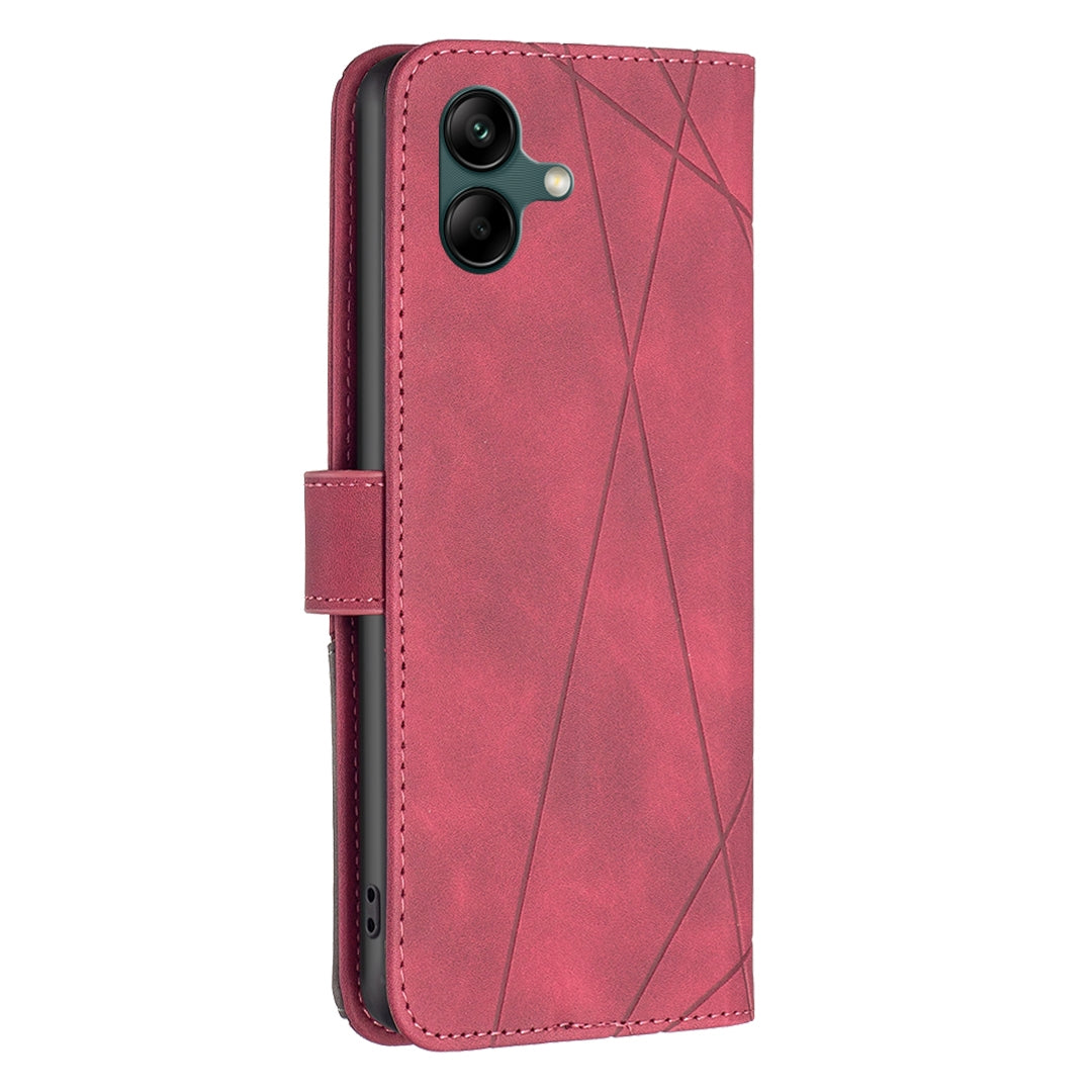 Samsung Galaxy A04 4G Rhombus Texture Leather Phone Case with Magnetic Buckle and Card Holder