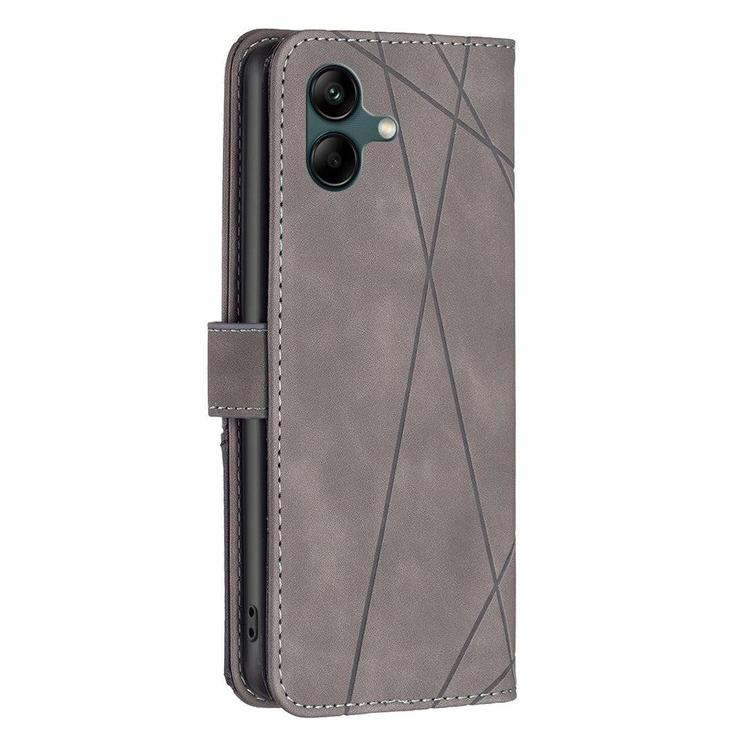 Samsung Galaxy A04 4G Rhombus Texture Leather Phone Case with Magnetic Buckle and Card Holder