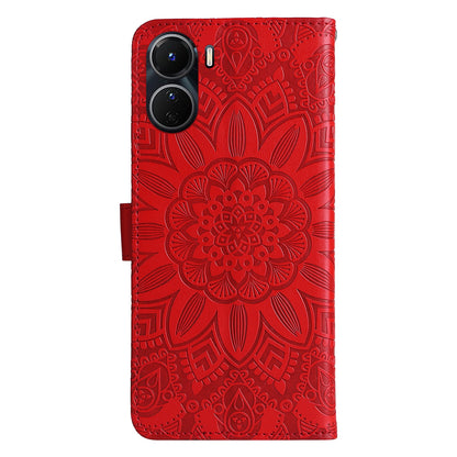 vivo Y16 Sunflower Embossed Leather Wallet Phone Case with Kickstand and Card Holder