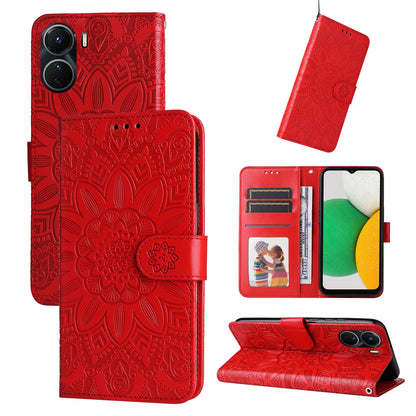 vivo Y16 Sunflower Embossed Leather Wallet Phone Case with Kickstand and Card Holder