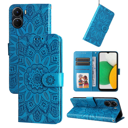 vivo Y02s Sunflower Embossed Leather Wallet Phone Case with Kickstand and Card Holder