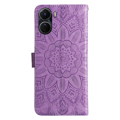 vivo Y16 Sunflower Embossed Leather Wallet Phone Case with Kickstand and Card Holder