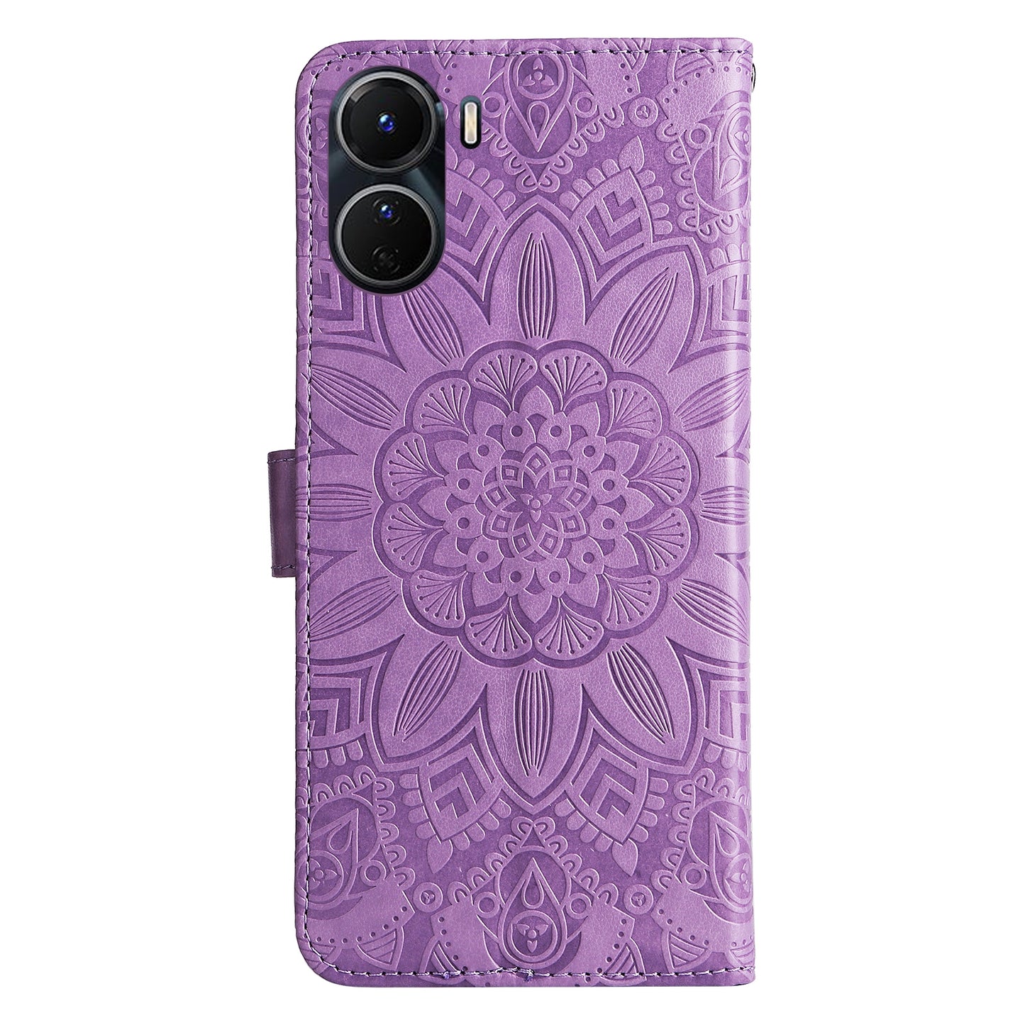 vivo Y02s Sunflower Embossed Leather Wallet Phone Case with Kickstand and Card Holder