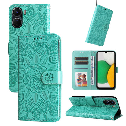 vivo Y16 Sunflower Embossed Leather Wallet Phone Case with Kickstand and Card Holder