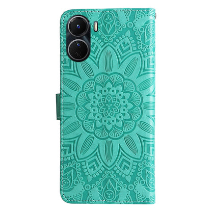 vivo Y16 Sunflower Embossed Leather Wallet Phone Case with Kickstand and Card Holder