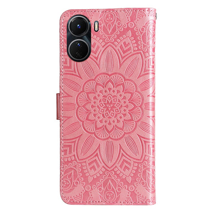 vivo Y16 Sunflower Embossed Leather Wallet Phone Case with Kickstand and Card Holder