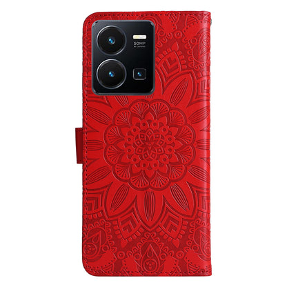 vivo Y22 Sunflower Embossed Leather Wallet Phone Case with Kickstand and Card Holder