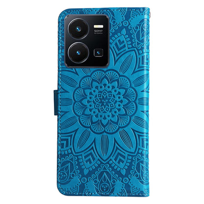 vivo Y35 4G Sunflower Embossed Leather Wallet Phone Case with Kickstand and Card Holder