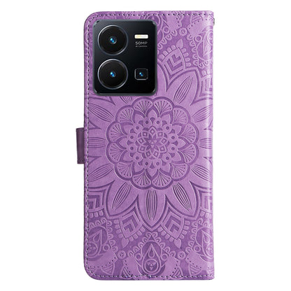 vivo Y35 4G Sunflower Embossed Leather Wallet Phone Case with Kickstand and Card Holder