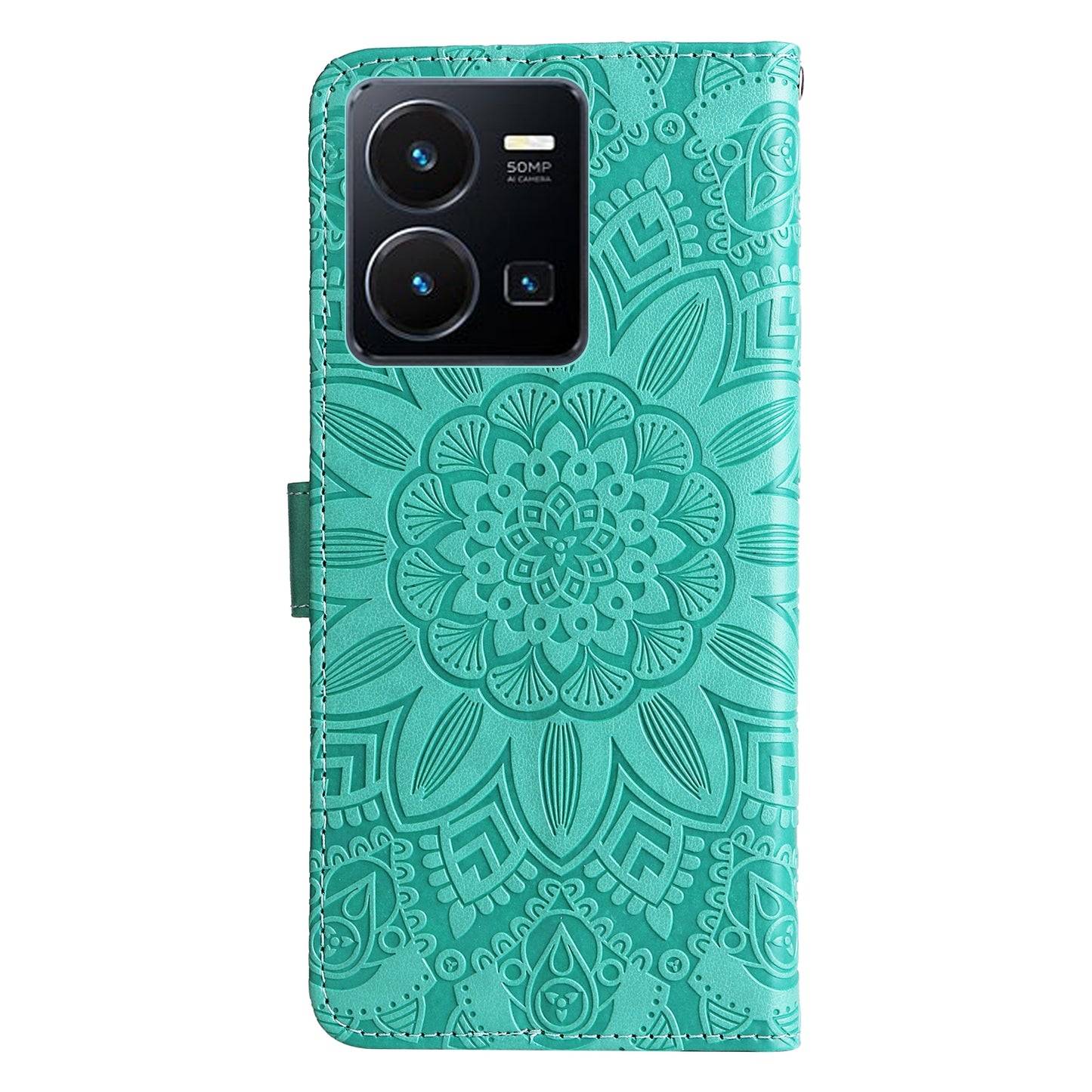 vivo Y22 Sunflower Embossed Leather Wallet Phone Case with Kickstand and Card Holder