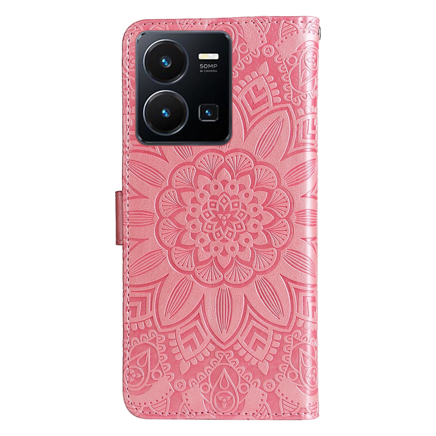 vivo Y35 4G Sunflower Embossed Leather Wallet Phone Case with Kickstand and Card Holder