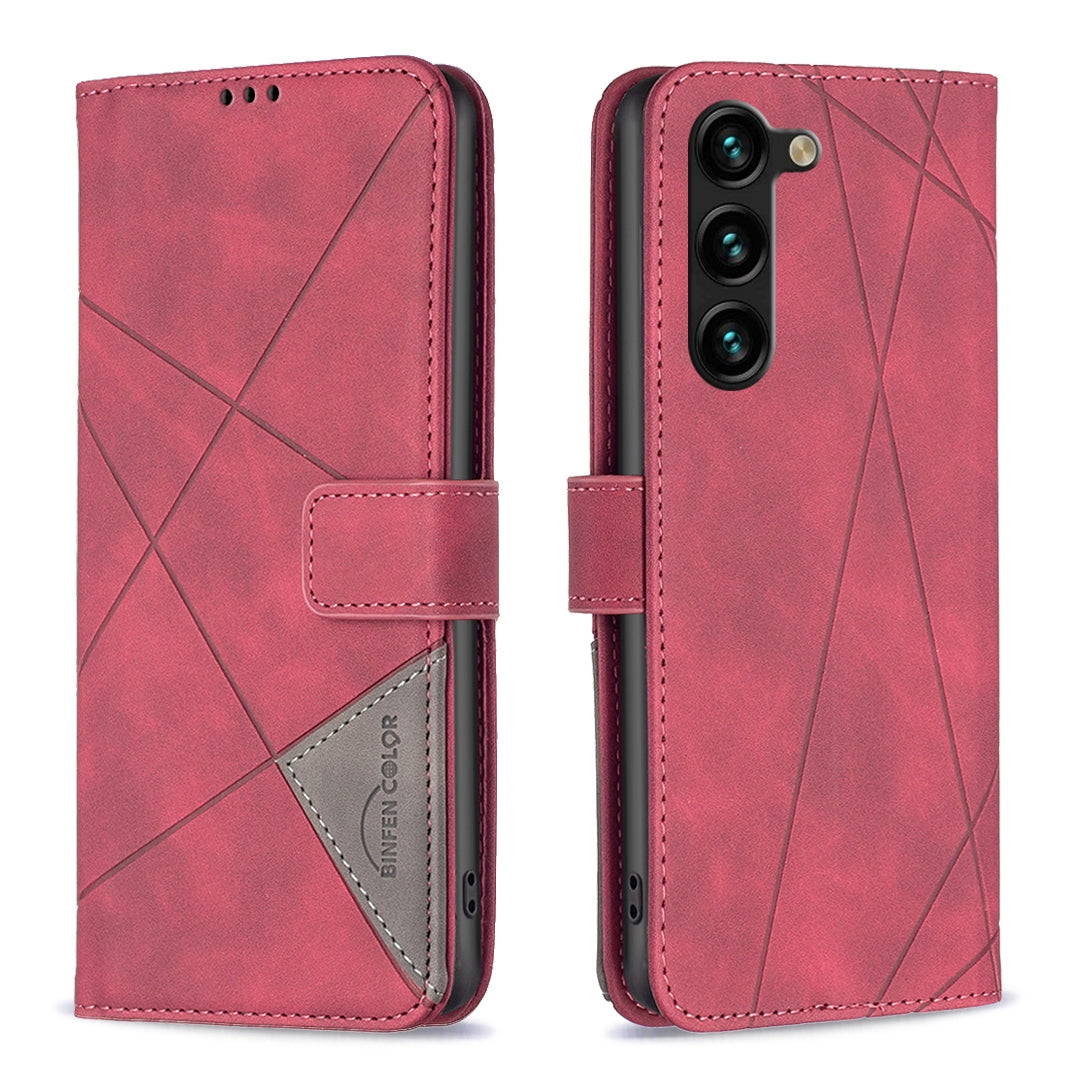 Samsung Galaxy S23+ 5G Rhombus Texture Leather Phone Case with Magnetic Buckle and Card Holder