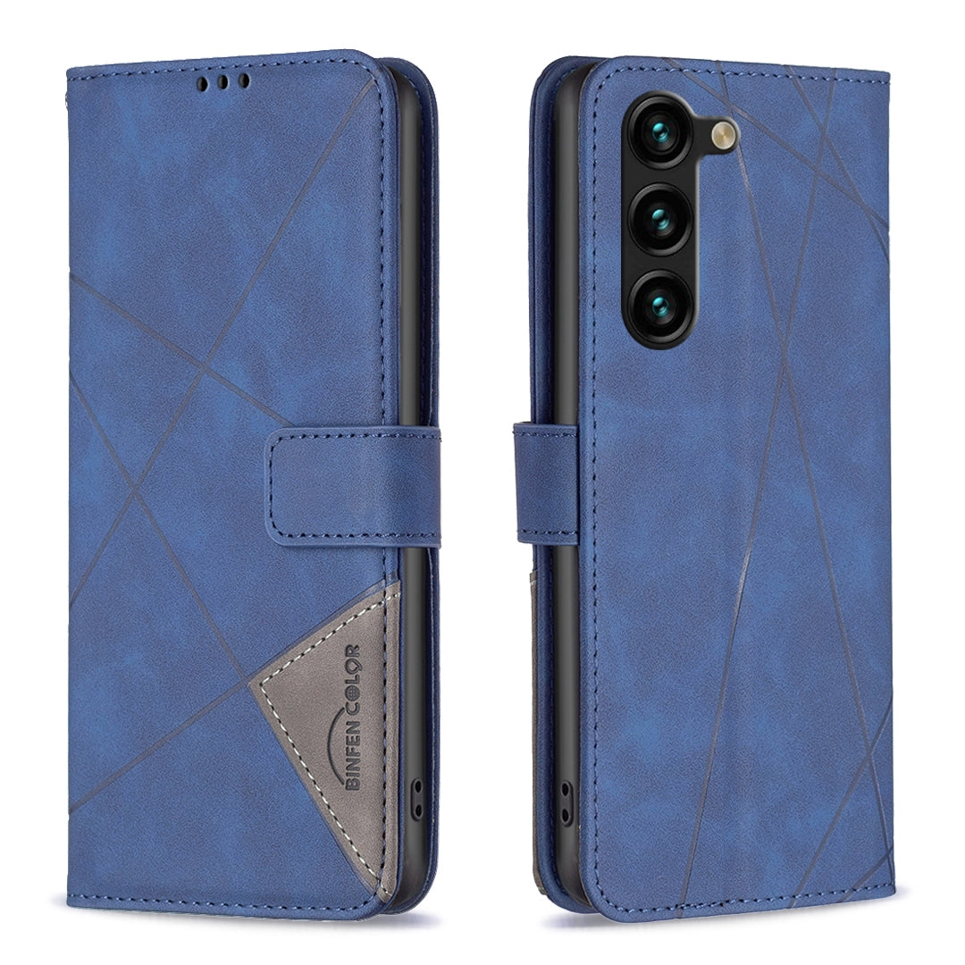 Samsung Galaxy S23+ 5G Rhombus Texture Leather Phone Case with Magnetic Buckle and Card Holder