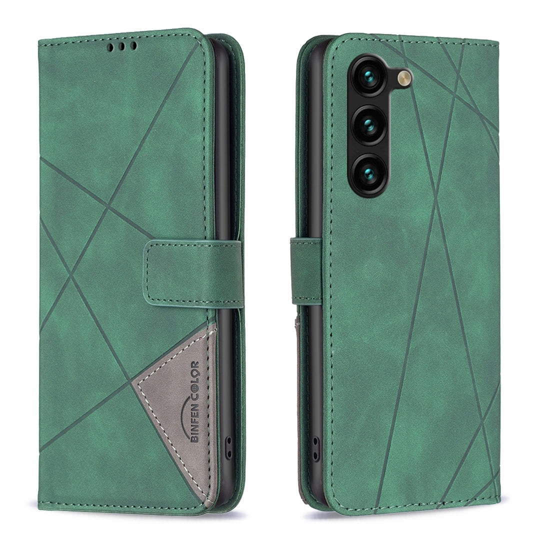 Samsung Galaxy S23+ 5G Rhombus Texture Leather Phone Case with Magnetic Buckle and Card Holder