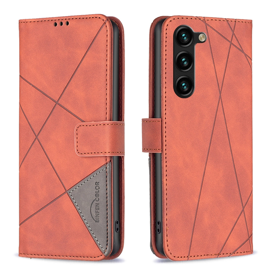 Samsung Galaxy S23+ 5G Rhombus Texture Leather Phone Case with Magnetic Buckle and Card Holder