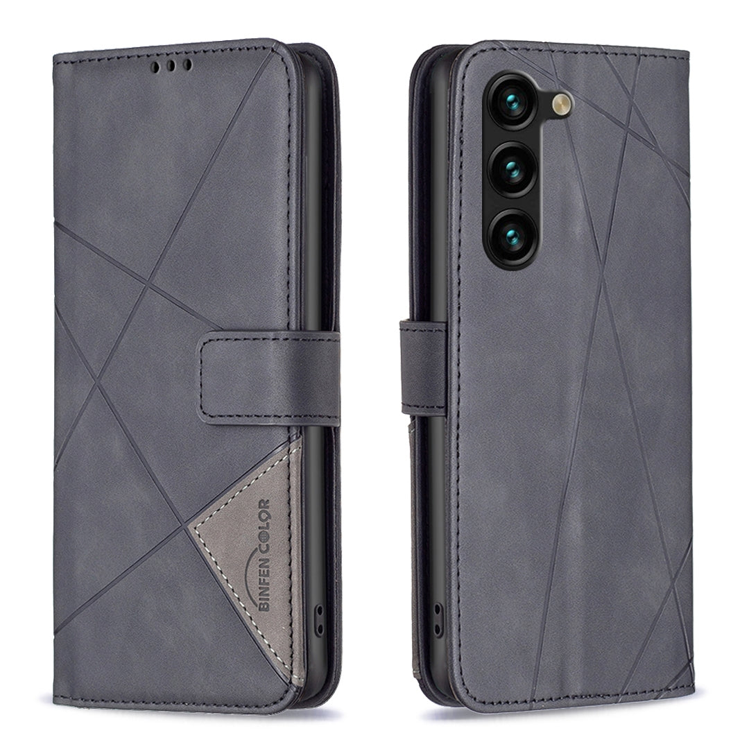 Samsung Galaxy S23+ 5G Rhombus Texture Leather Phone Case with Magnetic Buckle and Card Holder